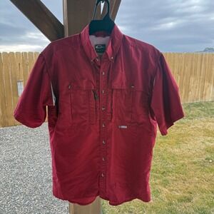 Drake Waterfowl Mens Red Short Sleeve Vented Fishing Shirt Medium 601-11